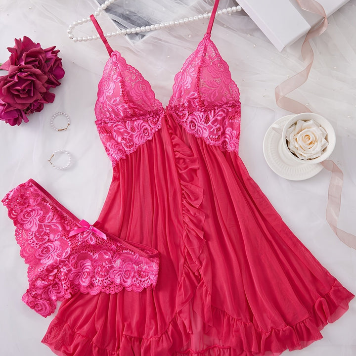 Lucyna |  Koronkowa Koszulka Nocna Z Falbanką